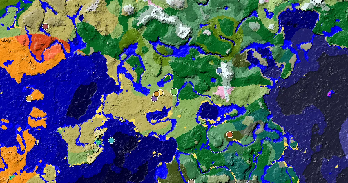 Forest Seed With a Village Beside Spawn — biome and structure map