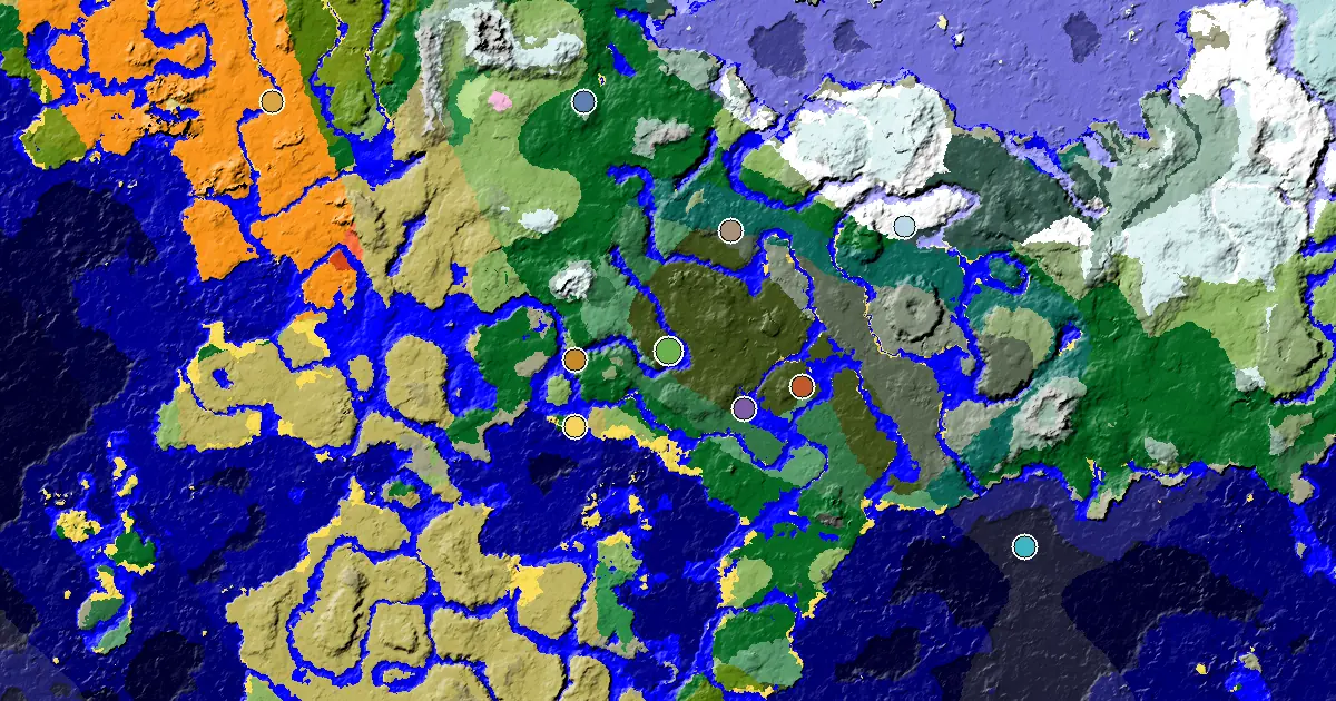 Dark Forest Seed With a Woodland Mansion Nearby — biome and structure map