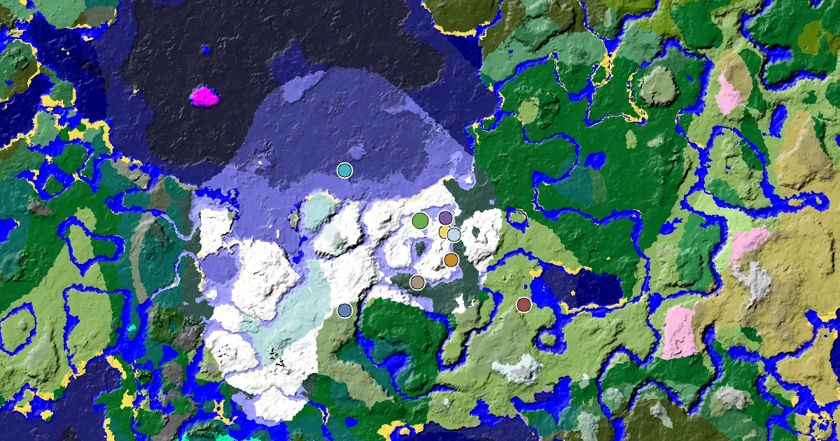 Snowy Plains Spawn — a Village Beside Spawn — biome and structure map
