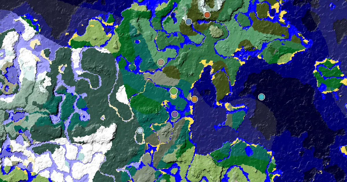 Taiga Spawn — a Village at Spawn — biome and structure map