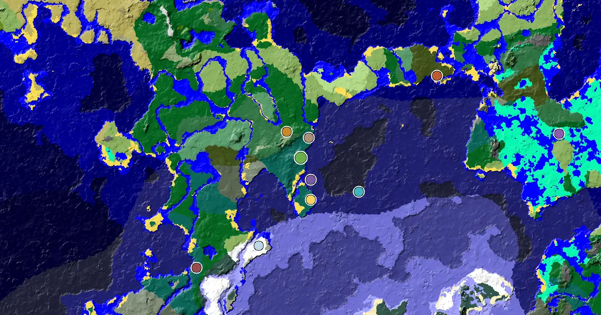 Minecraft Taiga Seed: a Village Close to Spawn — biome and structure map