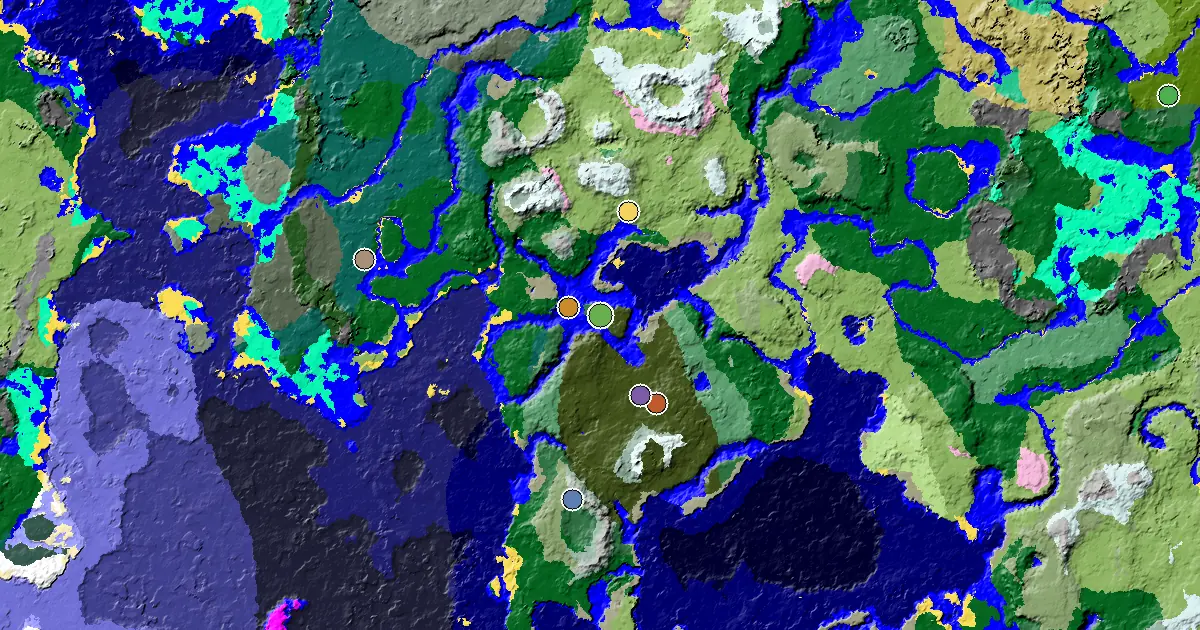 Dark Forest Seed With a Woodland Mansion Nearby — biome and structure map