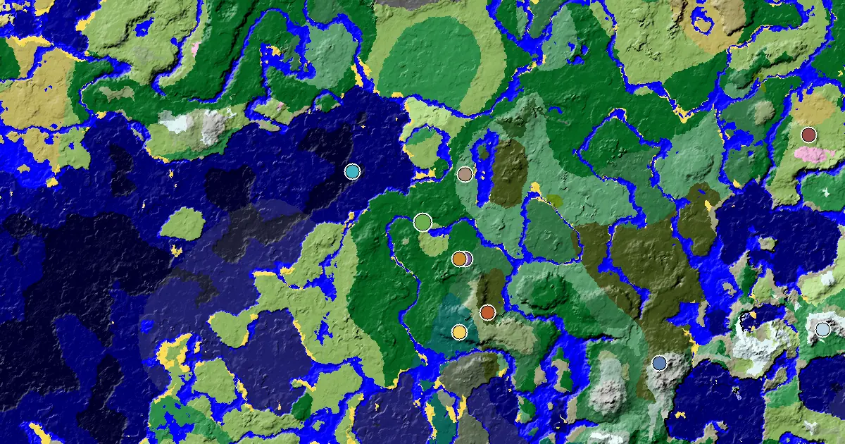 a Mansion Within Reach Near a Forest Spawn — biome and structure map around spawn