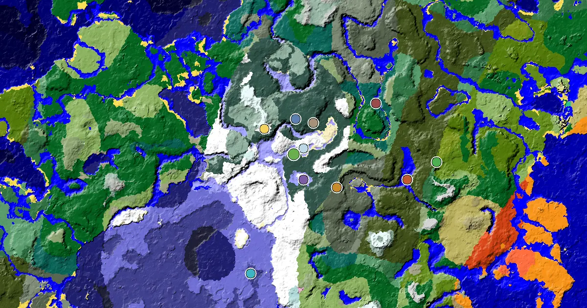 Snowy Taiga Seed With an Ancient City Under Spawn — biome and structure map