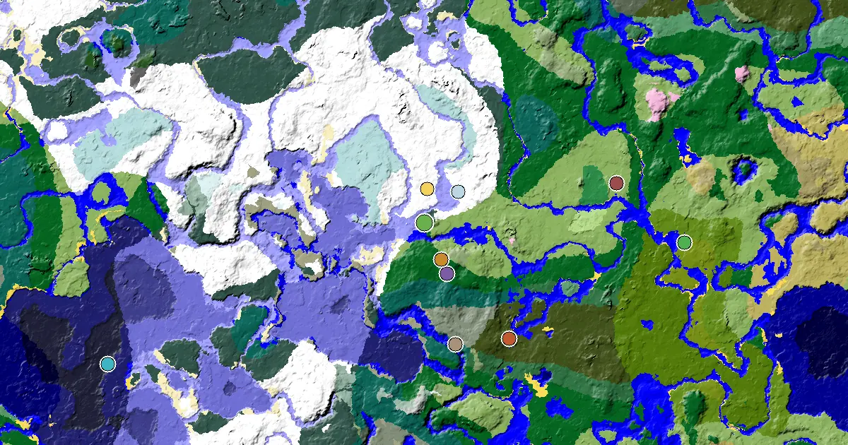 Snowy Taiga Spawn — a Village Beside Spawn — biome and structure map