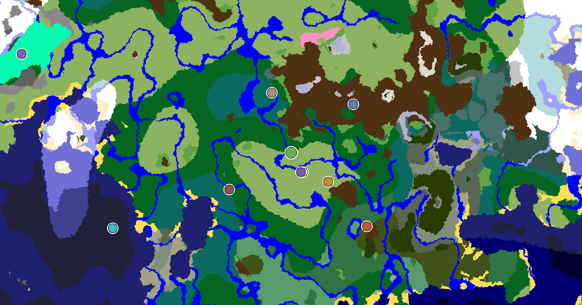 Forest Seed With a Village Beside Spawn — biome and structure map