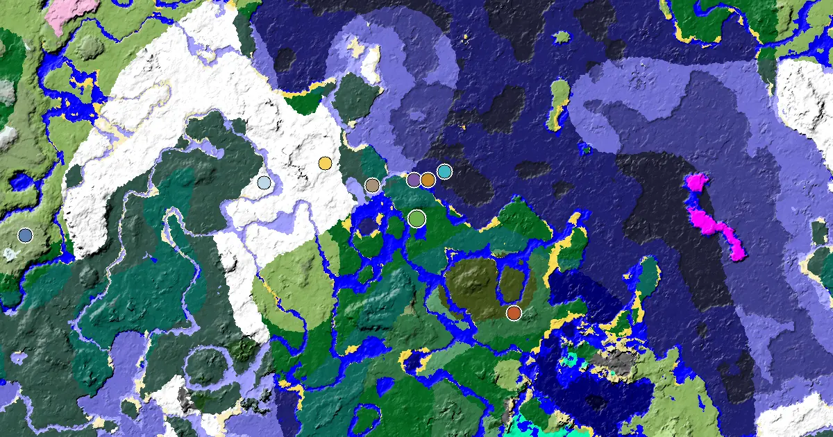Forest Seed With a Mansion Within Reach — biome and structure map around spawn