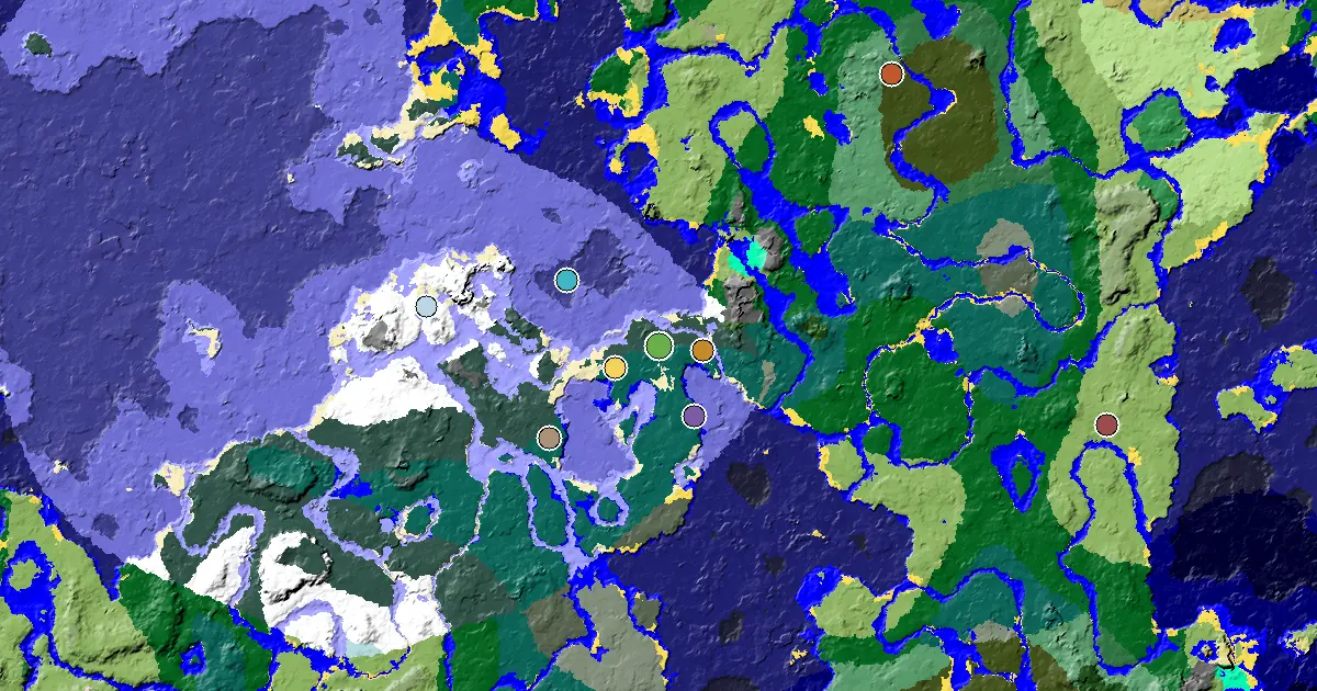 Snowy Taiga Spawn — a Village Beside Spawn — biome and structure map