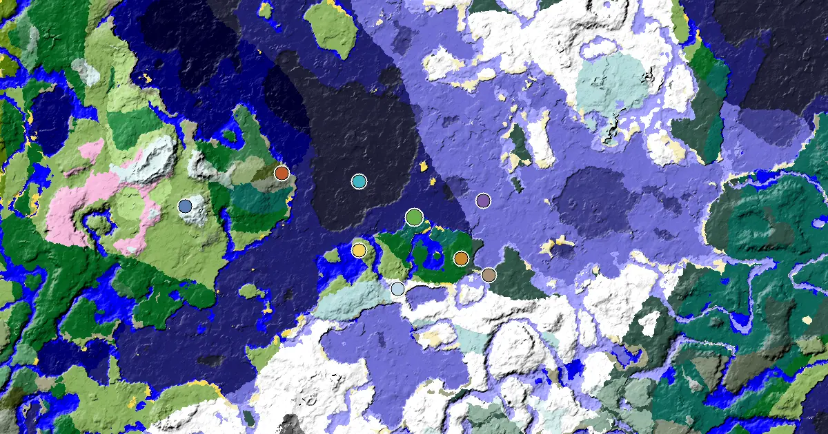 Minecraft Taiga Seed: a Mansion Within Reach — biome and structure map