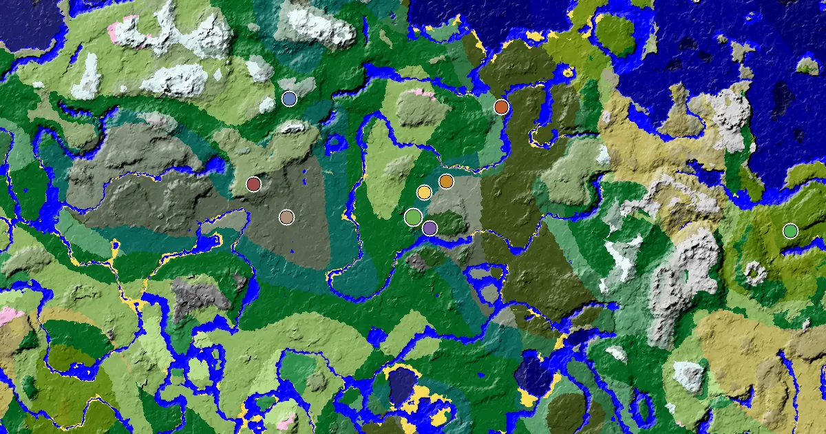 a Village Beside Spawn Near a Taiga Spawn — biome and structure map