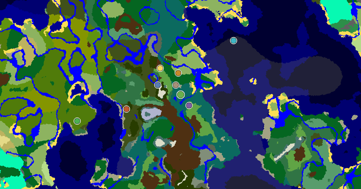Taiga Seed With an Ancient City Under Spawn — biome and structure map around spawn