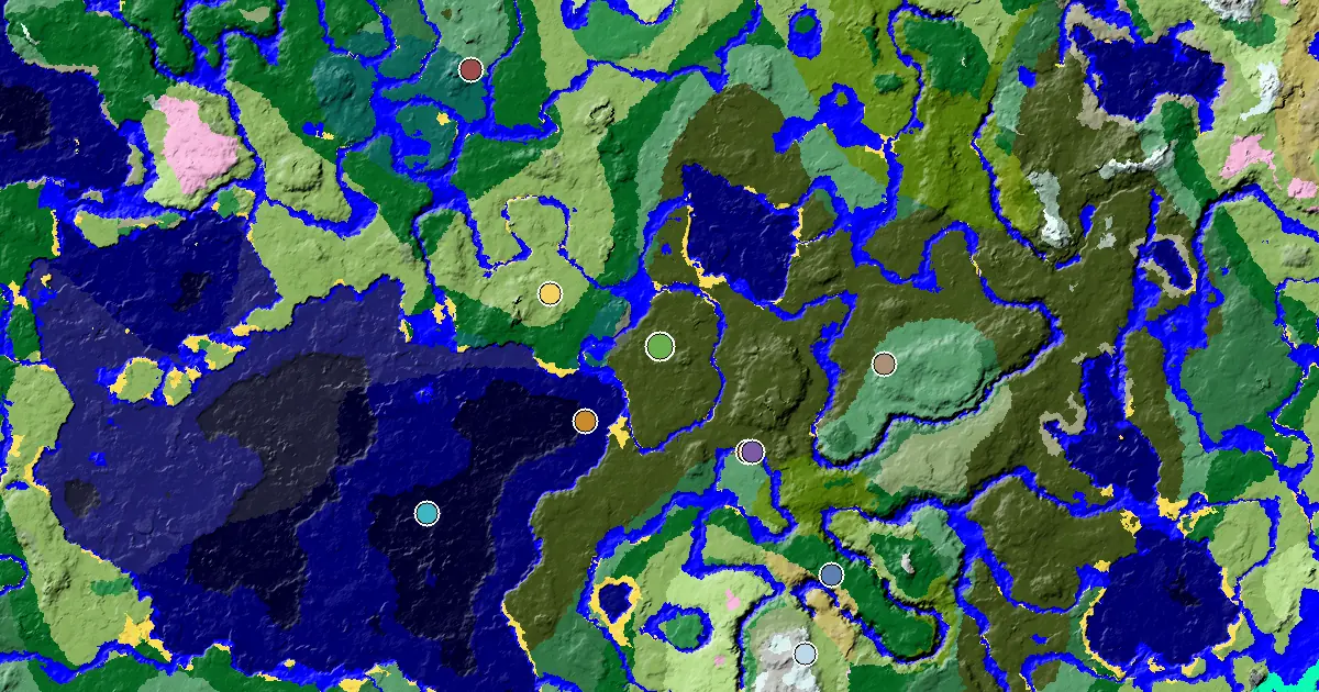 Dark Forest Seed With a Woodland Mansion Nearby — biome and structure map