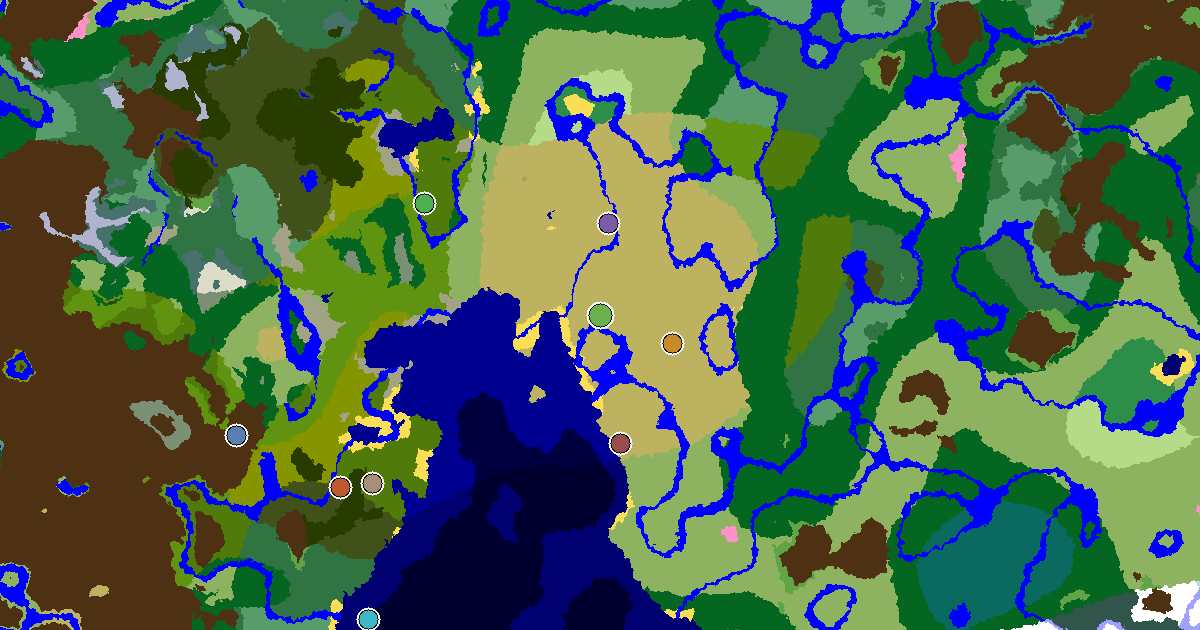 Savanna Seed With a Village at Spawn — biome and structure map