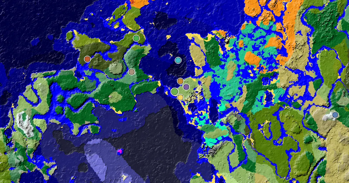 Beach Seed With a Village Beside Spawn — biome and structure map