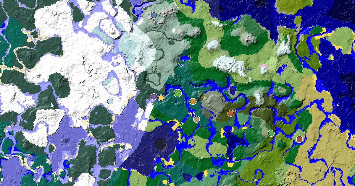 Minecraft Taiga Seed: a Mansion Within Reach — biome and structure map