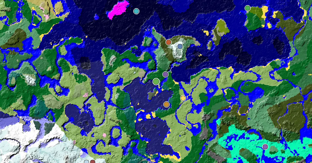 Minecraft Taiga Seed: a Mansion Within Reach — biome and structure map around spawn