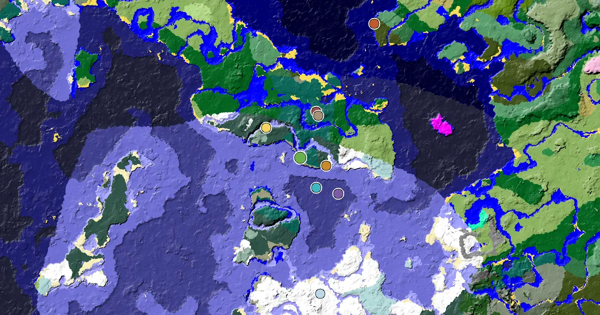 Minecraft Taiga Seed: a Village Close to Spawn — biome and structure map