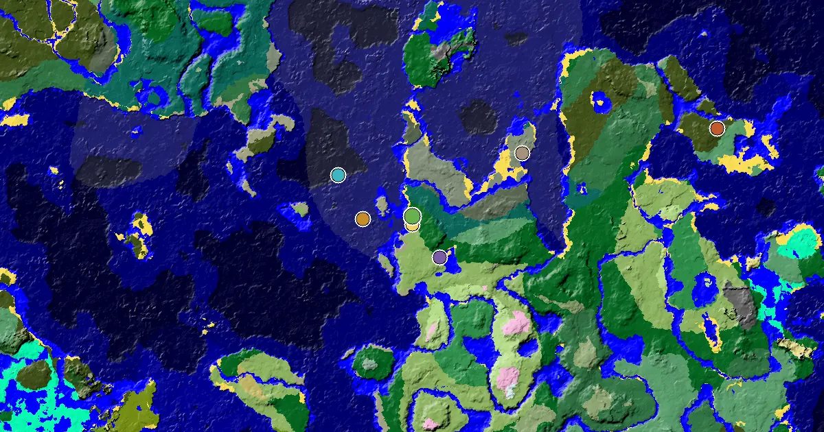 Forest Spawn — a Village at Spawn — biome and structure map around spawn