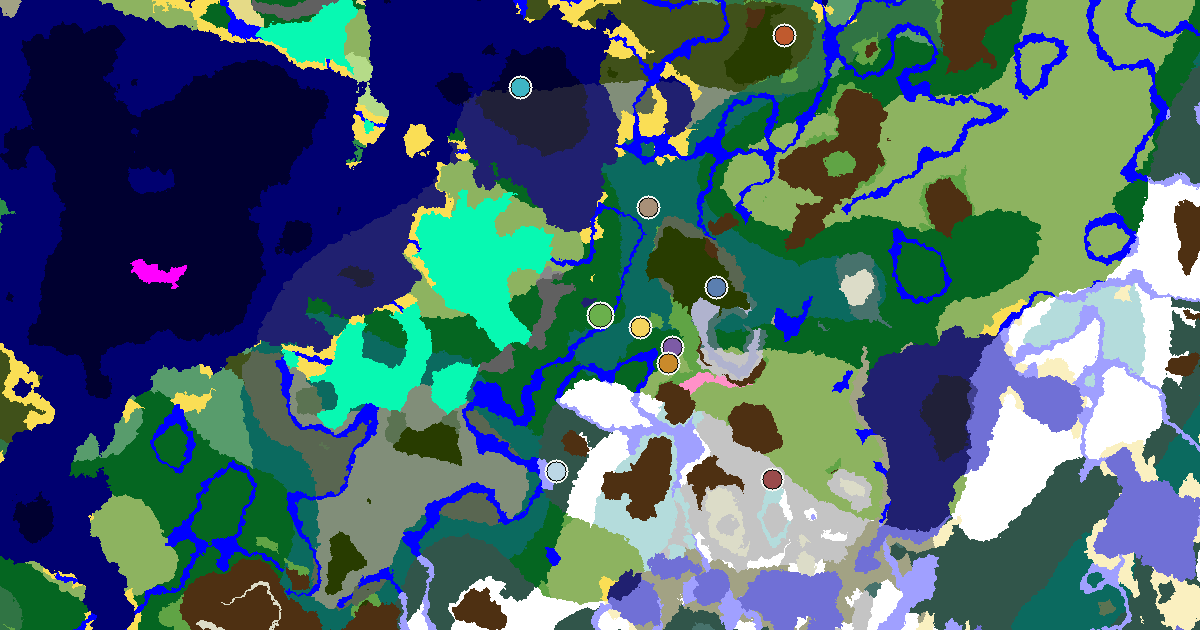 Forest Spawn — a Village Beside Spawn — biome and structure map around spawn