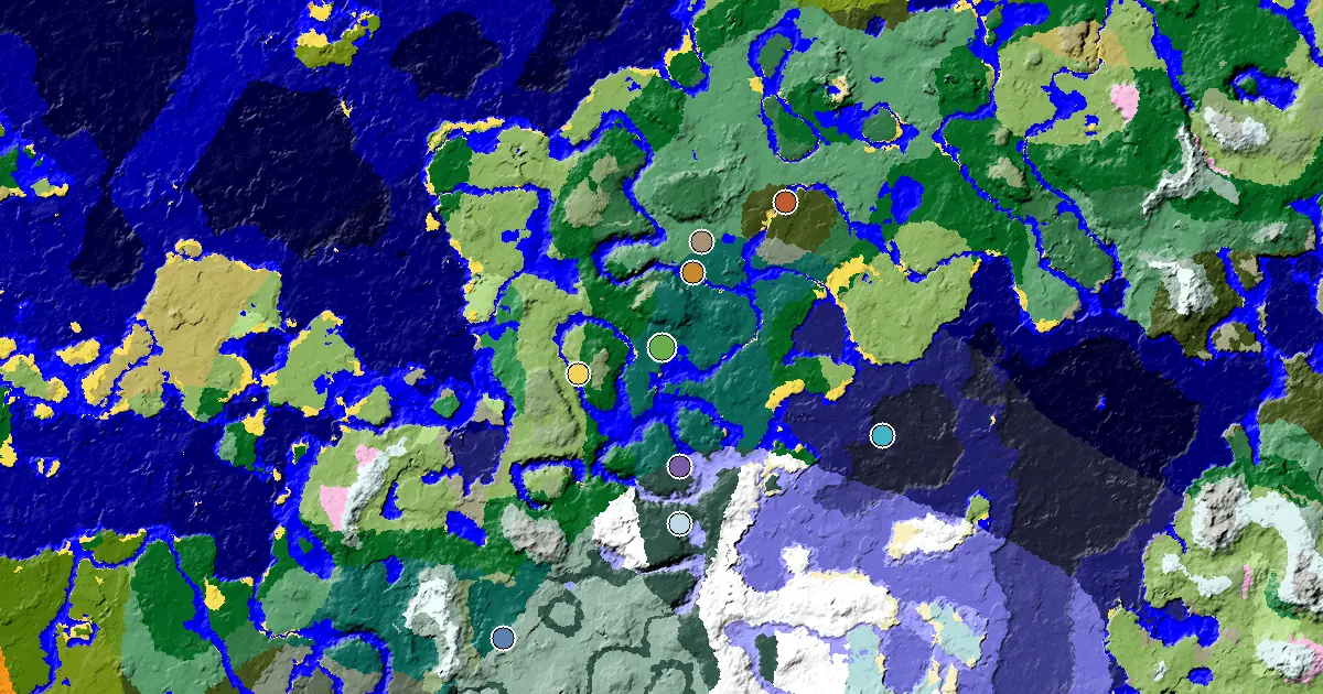 Minecraft Taiga Seed: a Mansion Within Reach — biome and structure map