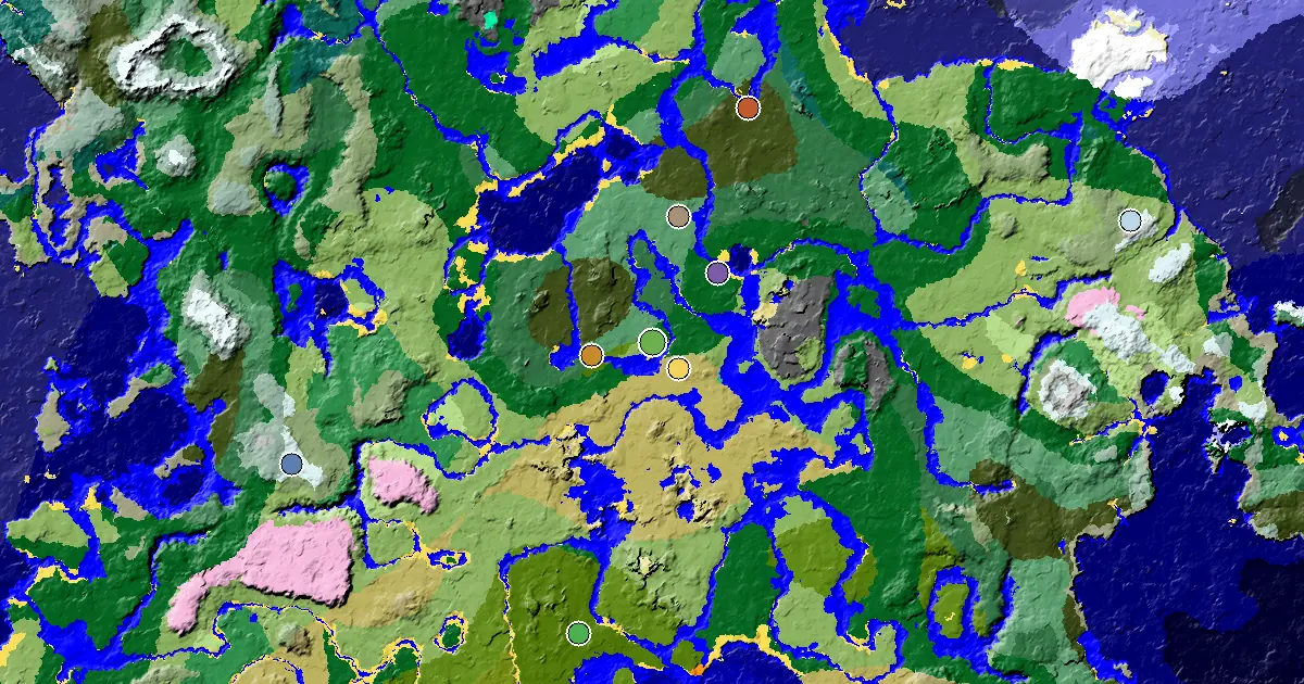 Plains Spawn — a Village Beside Spawn — biome and structure map