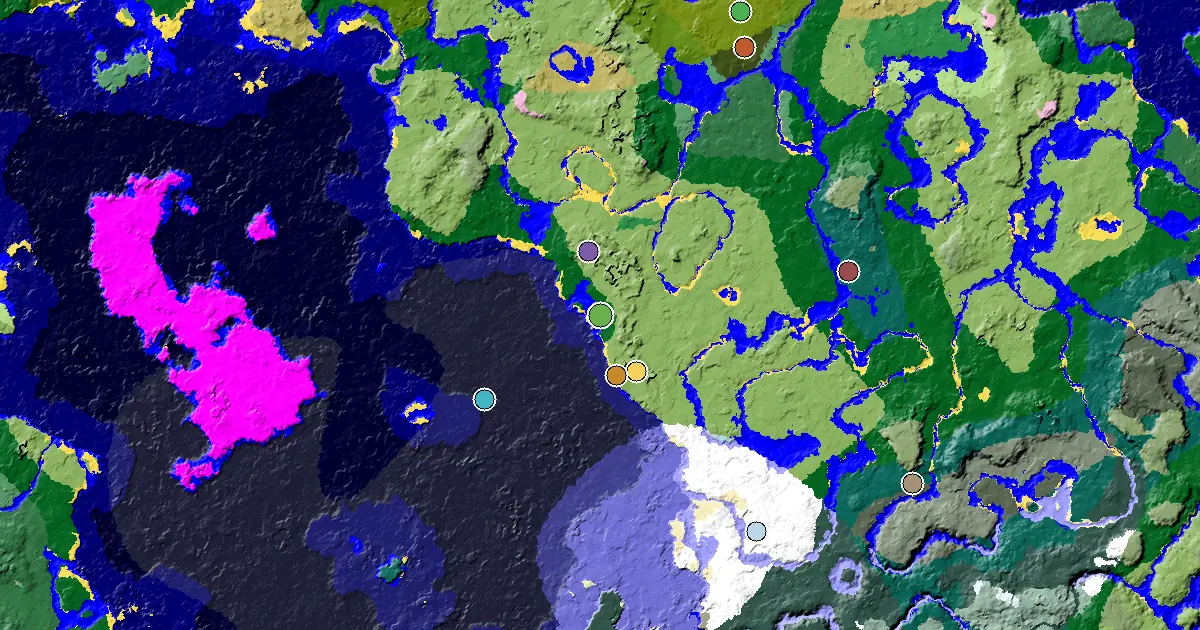 Forest Seed With a Village Close to Spawn — biome and structure map