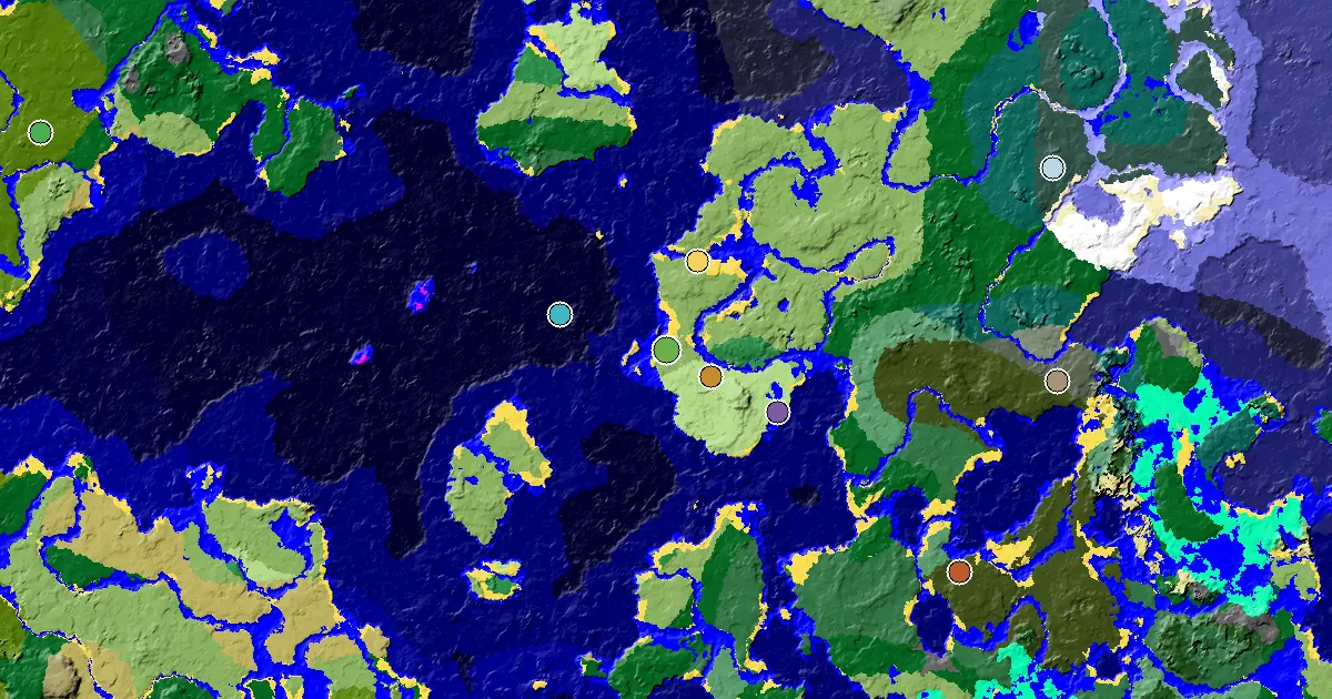 Beach Seed With a Village Close to Spawn — biome and structure map