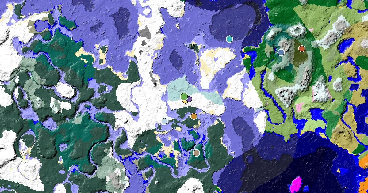 Minecraft Ice Spikes Seed: a Village at Spawn — biome and structure map