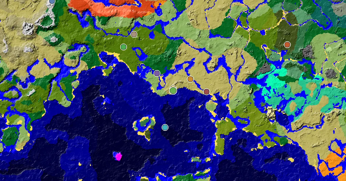 Savanna Seed With a Village at Spawn — biome and structure map