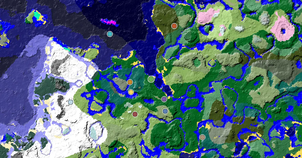 a Mansion Within Reach Near a Forest Spawn — biome and structure map around spawn