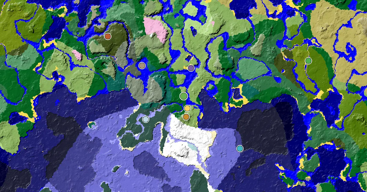 Forest Seed With a Village Beside Spawn — biome and structure map
