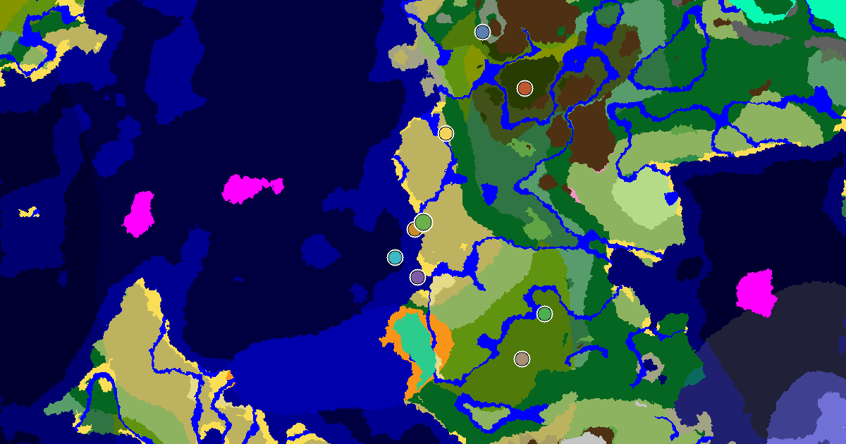 Beach Seed With a Trial Chamber by Spawn — biome and structure map around spawn