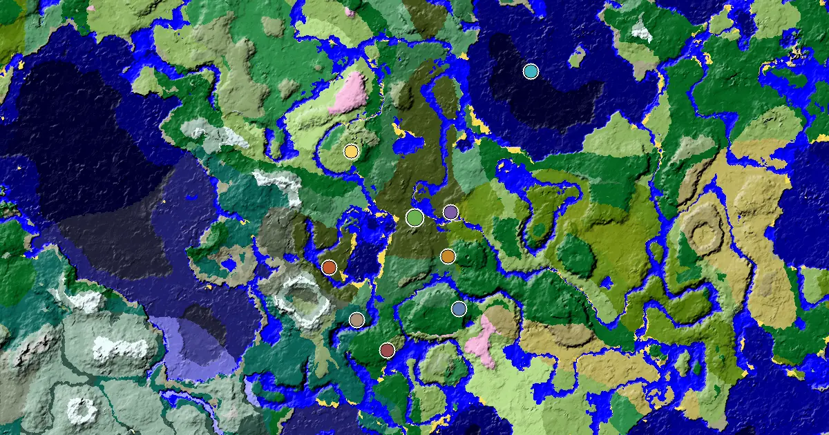 Dark Forest Spawn — a Mansion Within Reach — biome and structure map around spawn
