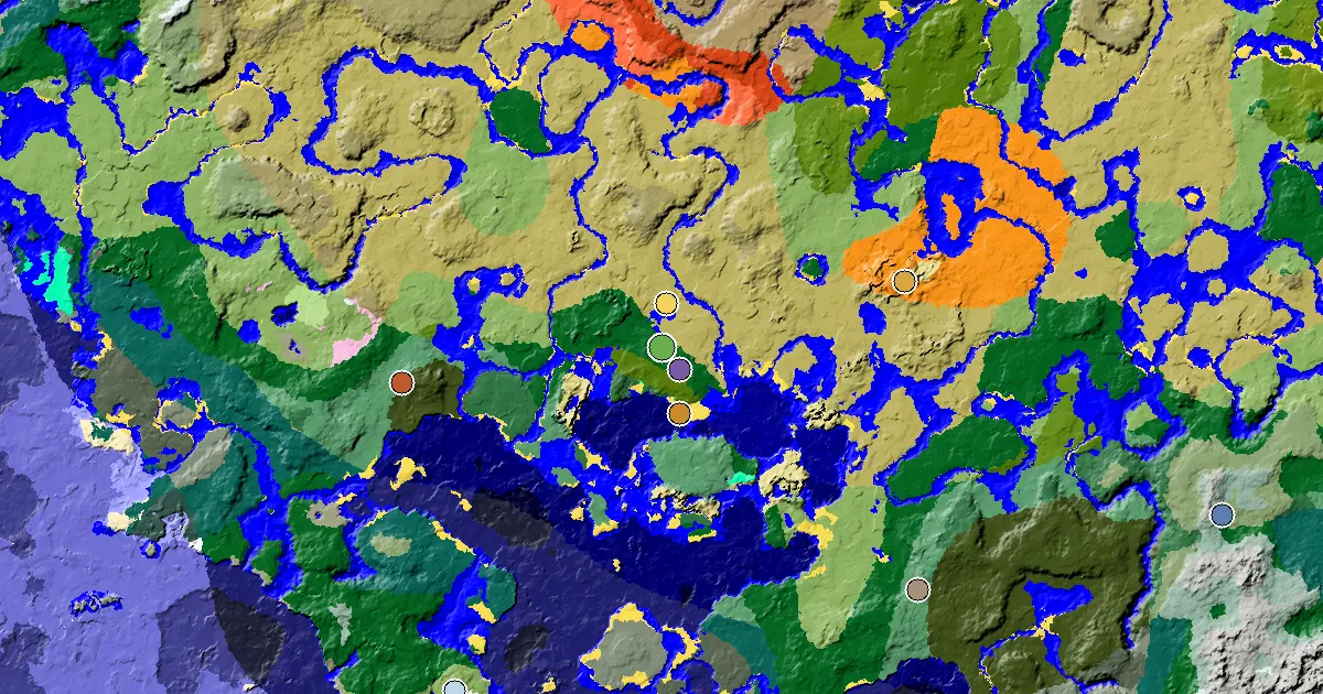 Forest Seed With a Village Beside Spawn — biome and structure map