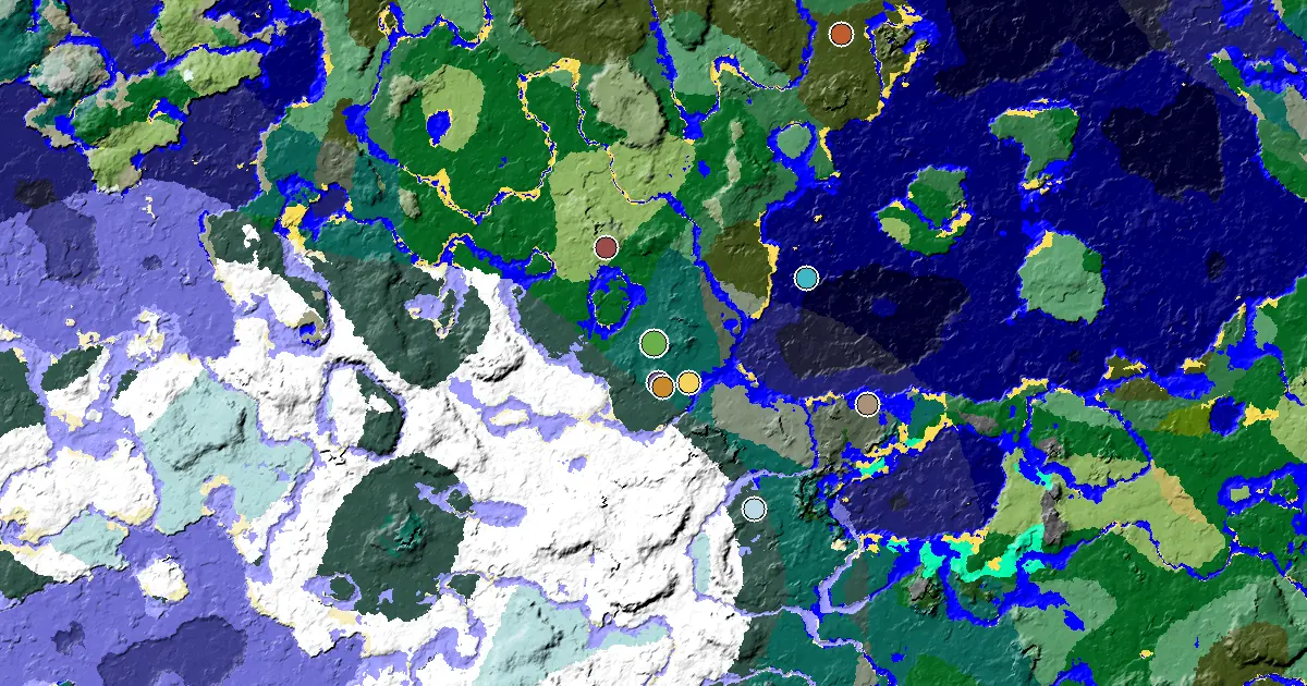 Taiga Seed With a Village Beside Spawn — biome and structure map