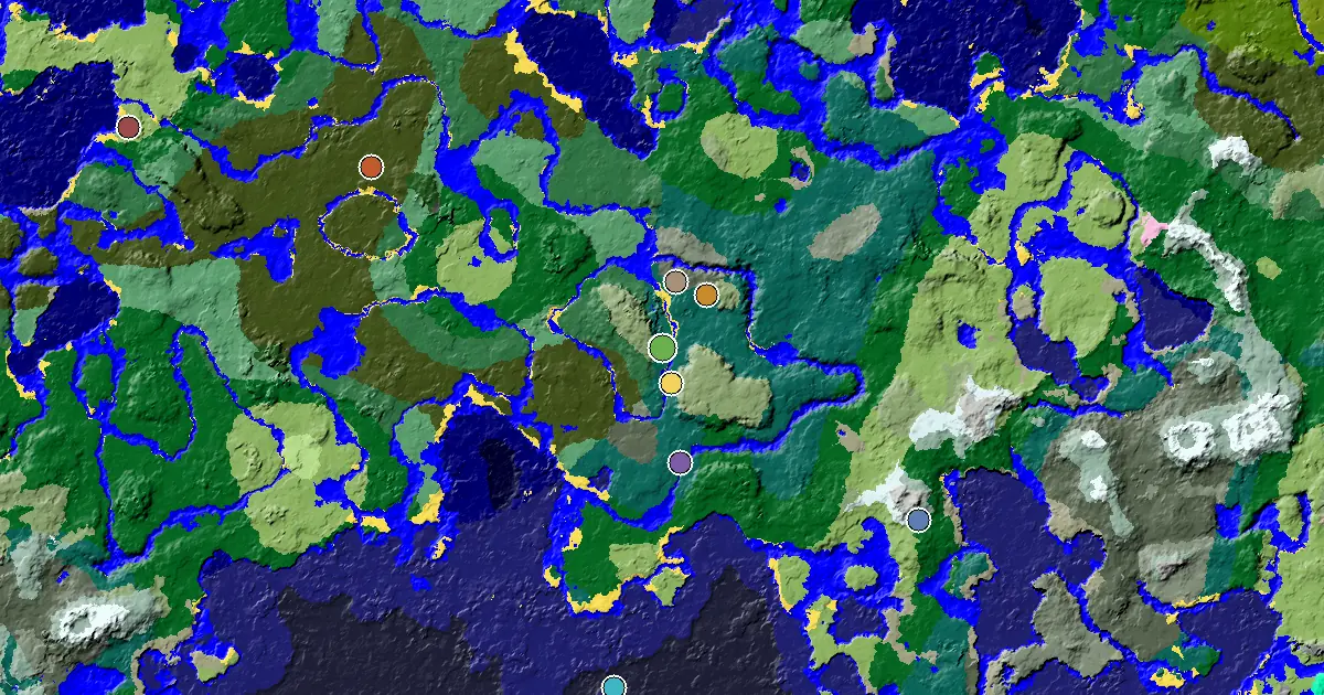 a Village Beside Spawn Near a Taiga Spawn — biome and structure map