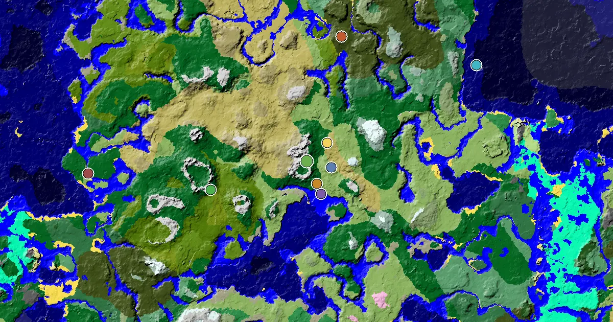 Stony Peaks Seed With an Ancient City Under Spawn — biome and structure map
