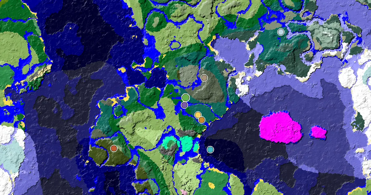 Minecraft Taiga Seed: a Mansion Within Reach — biome and structure map