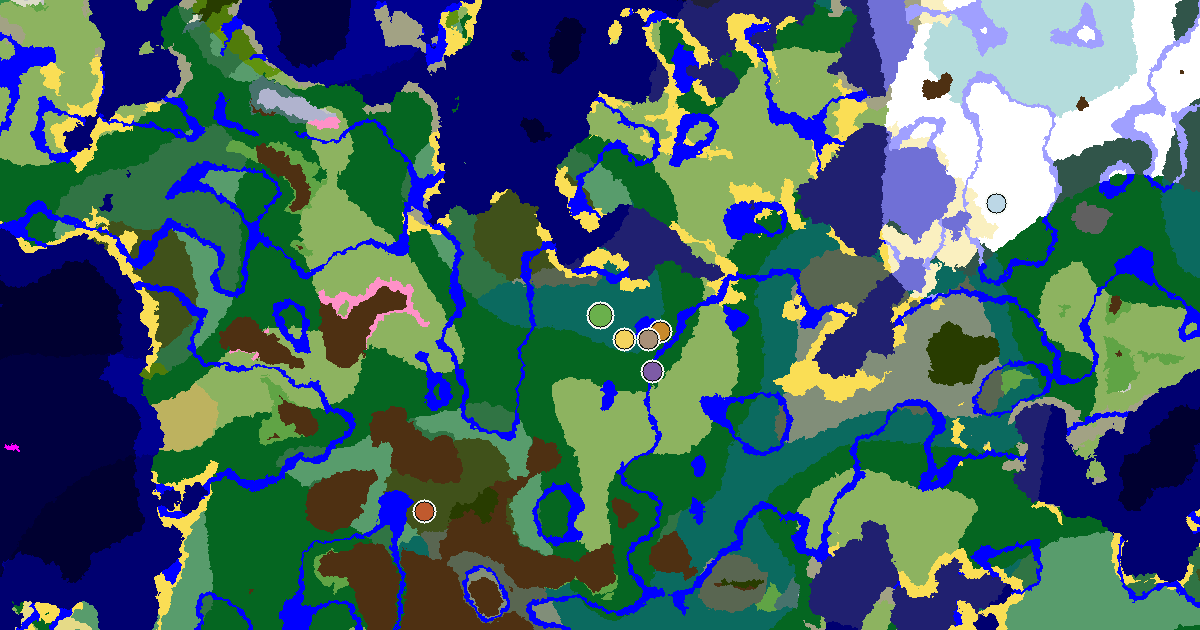 Taiga Seed With a Village Beside Spawn — biome and structure map