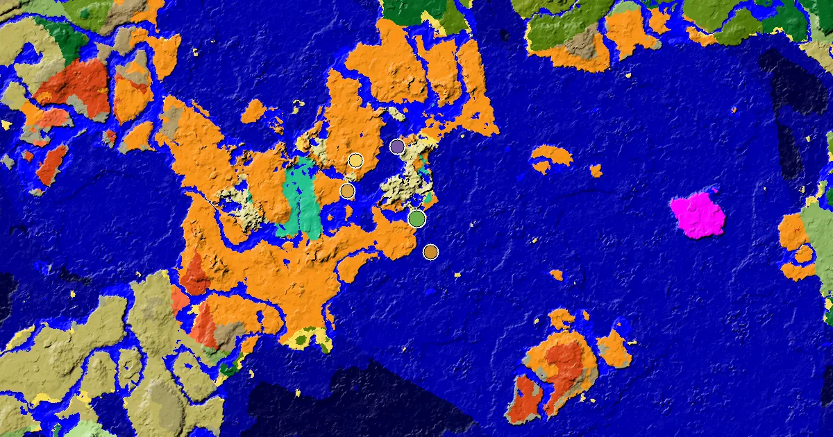a Village Close to Spawn Near a Desert Spawn — biome and structure map