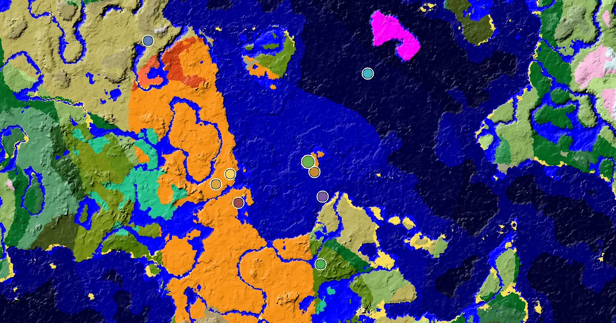 Minecraft Desert Seed: a Trial Chamber by Spawn — biome and structure map